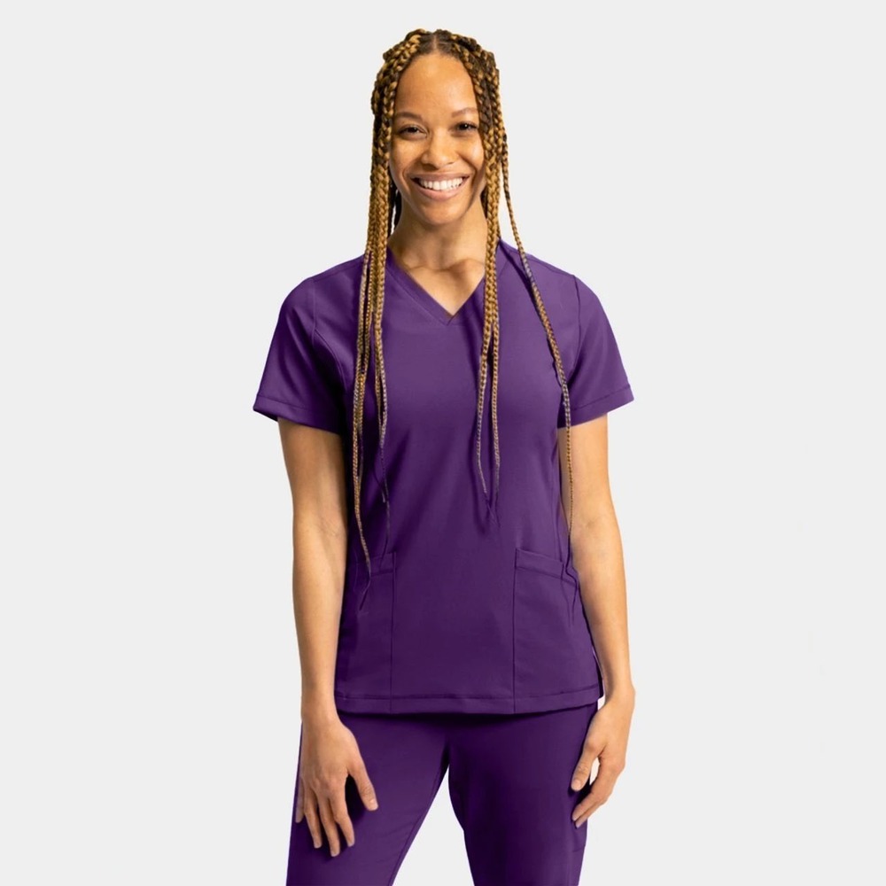EPIC by IRG Women Purple V-Neck Scrub Top Eco-Friendly Stretch XL 4801